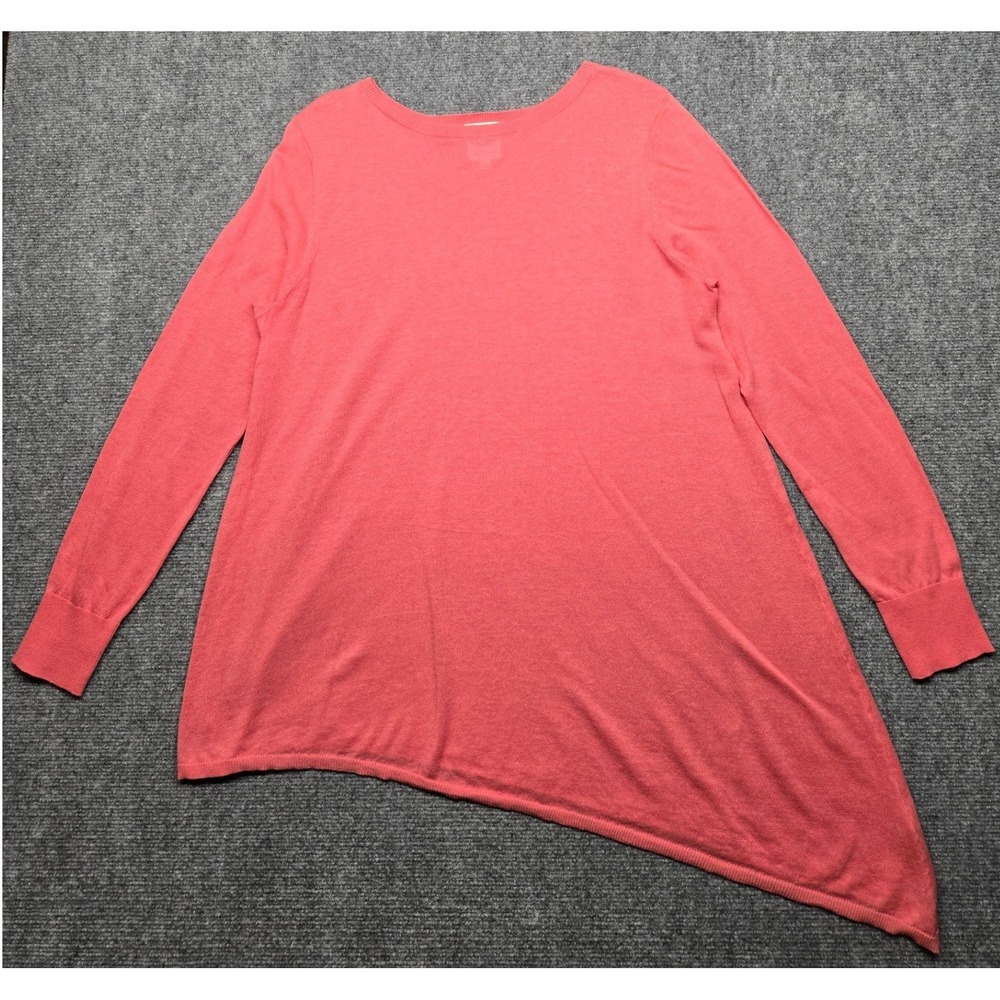 DG2 by Diane Gilman Tunic Top Womens L Coral Linen Blend Asymmetrical Pullover